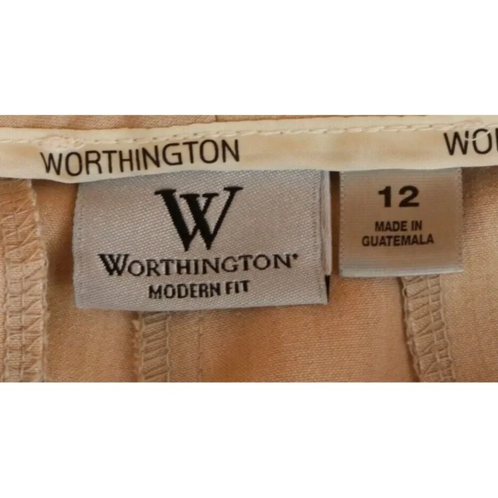 Worthington Capri Pants Womens 12 Beige Flat Front Mid Rise‎ Modern Fit Pockets